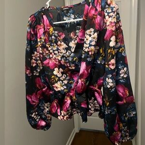 Express, multi color floral peplum shirt